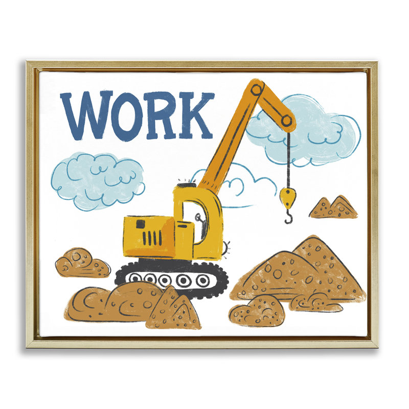 "Construction Work Bulldozer", art mural sur toile flottante par Diane Labombarbe, H 25 po x l 31 po
