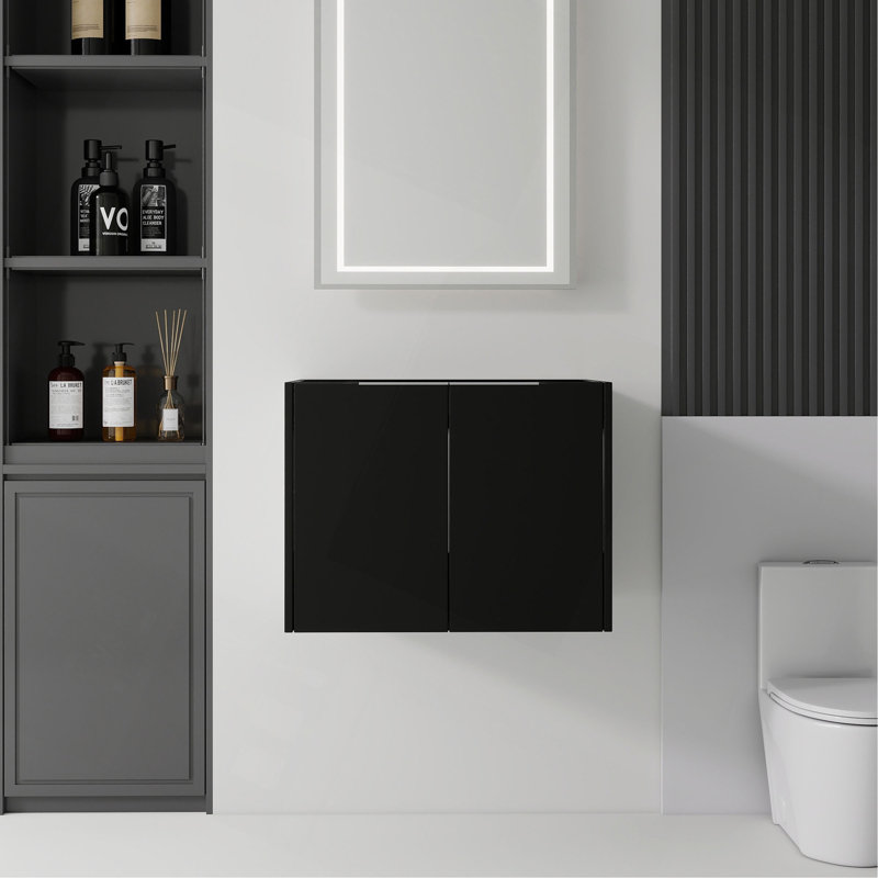 Meuble-lavabo suspendu de 61 cm (24 po), en contreplaqué, portes doubles à fermeture amortie, grand espace de rangement intérieur, fixation murale, meuble seulement, lavabo non inclus