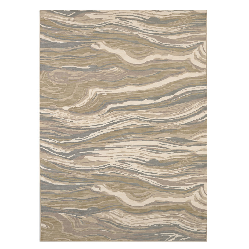 Tapis beige en laine / soie Kismet, Rectangle 3 pi 6 po x 5 pi 6 po