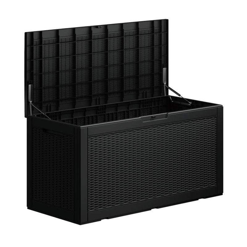 Outdoor Storage Deck Box: 80-Gallon Capacity for Camping and Fishing Gear, 24.53" H x 48.03" W x 21.46" D, Black