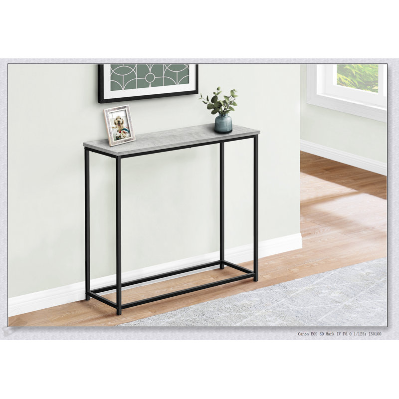 Console contemporaine contemporaine avec stratifié gris et métal, parfaite pour les vestibules modernes et les côtés de canapé.