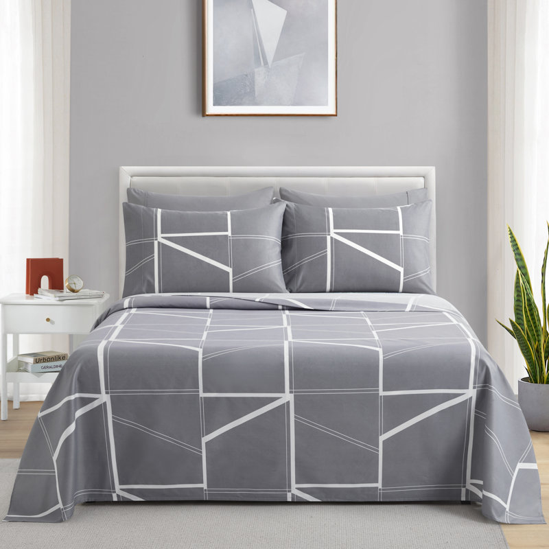 Ensemble de draps en rayonne de bambou toutes saisons 4 pièces avec 2 taies d'oreiller, motif de fantaisie moderne simple / simple Marina Marina