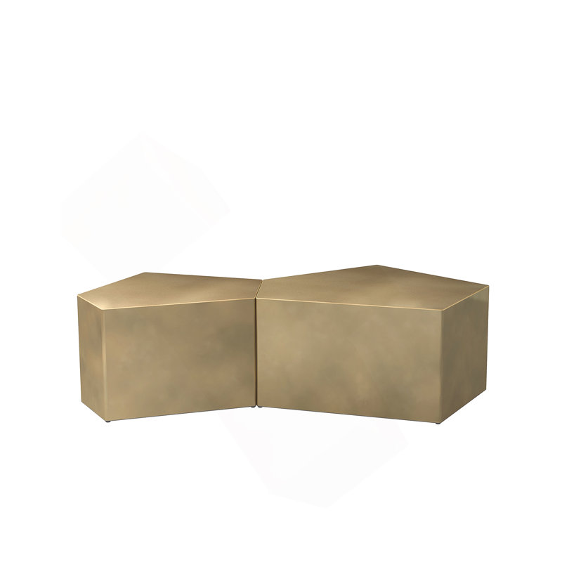 Irregular Pentagon Nesting Coffee Table Set, Geometric Coffee Table Set, Side Table Set, Antique Gold