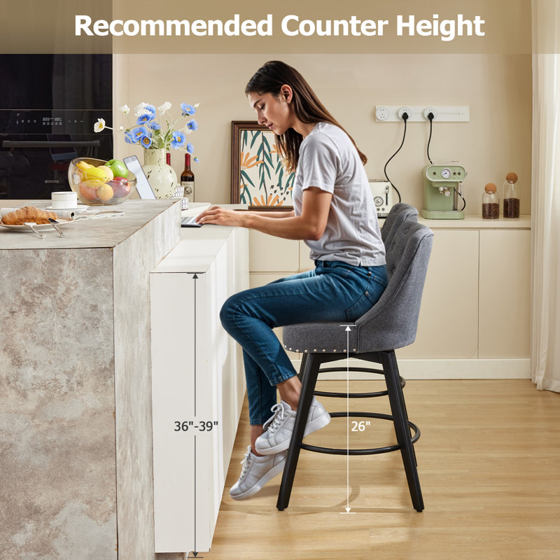 Swivel Counter Stool with Metal Frame, Grey