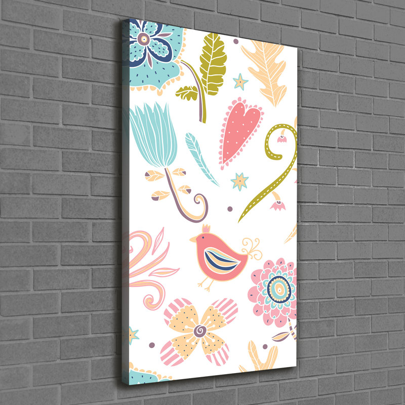 Plants And Bird - Wrapped Canvas Print