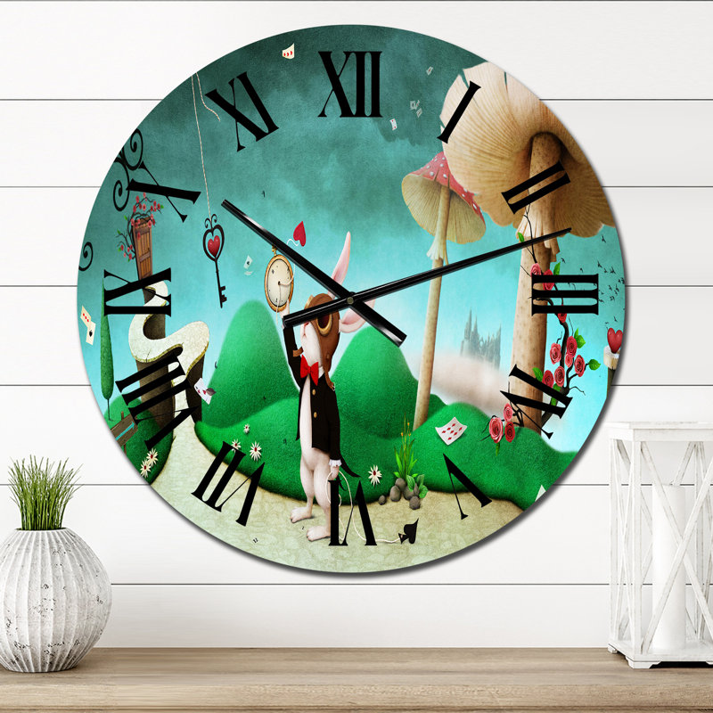Lapin blanc Alice au pays des merveilles II - horloge murale pour enfants, Médium