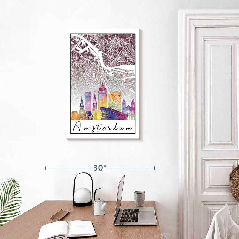 Carte de la ville de Aliaz Amsterdam, H 30 po x l 20 po