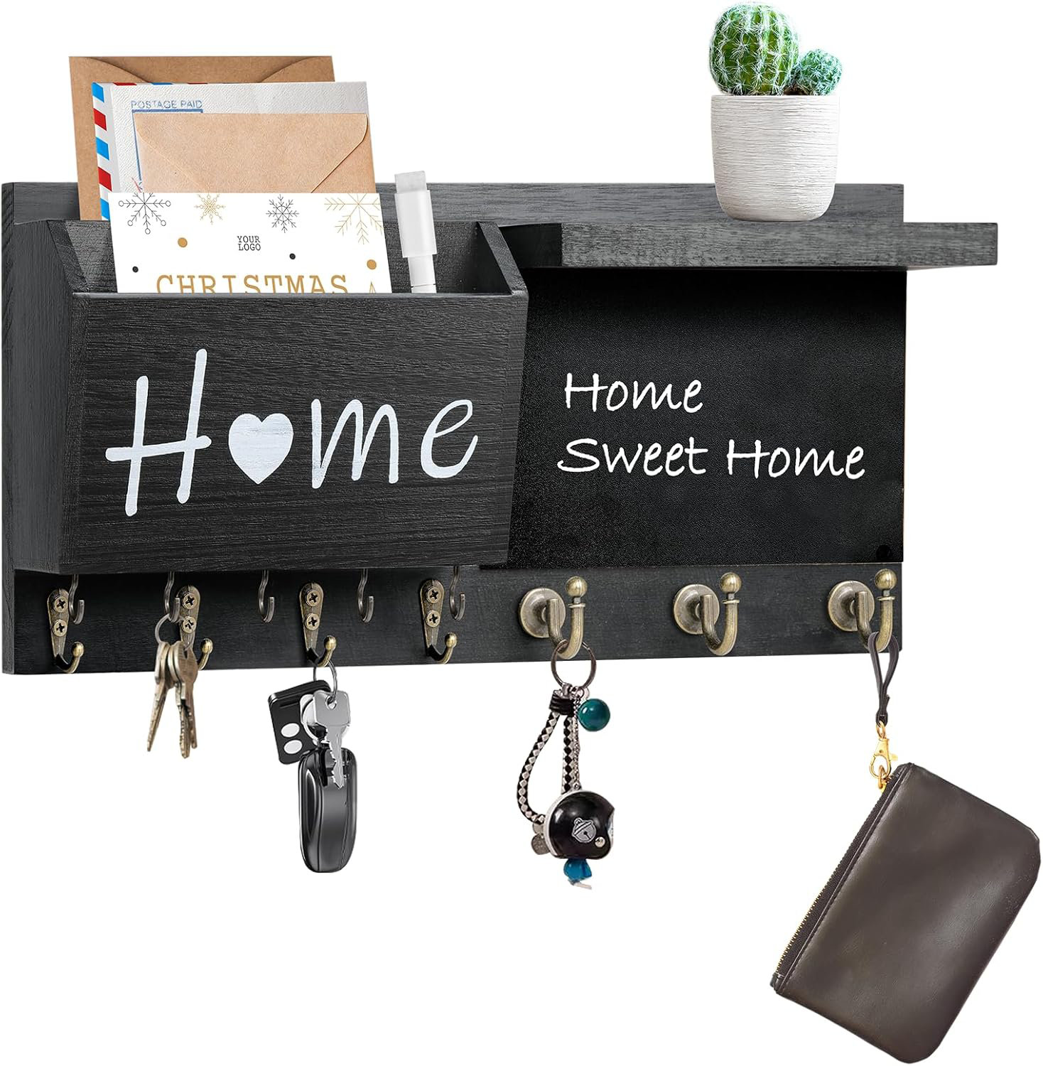 RAPTIZ Key Holder Wall Mount, Wooden Mail And Key Organizer With ...