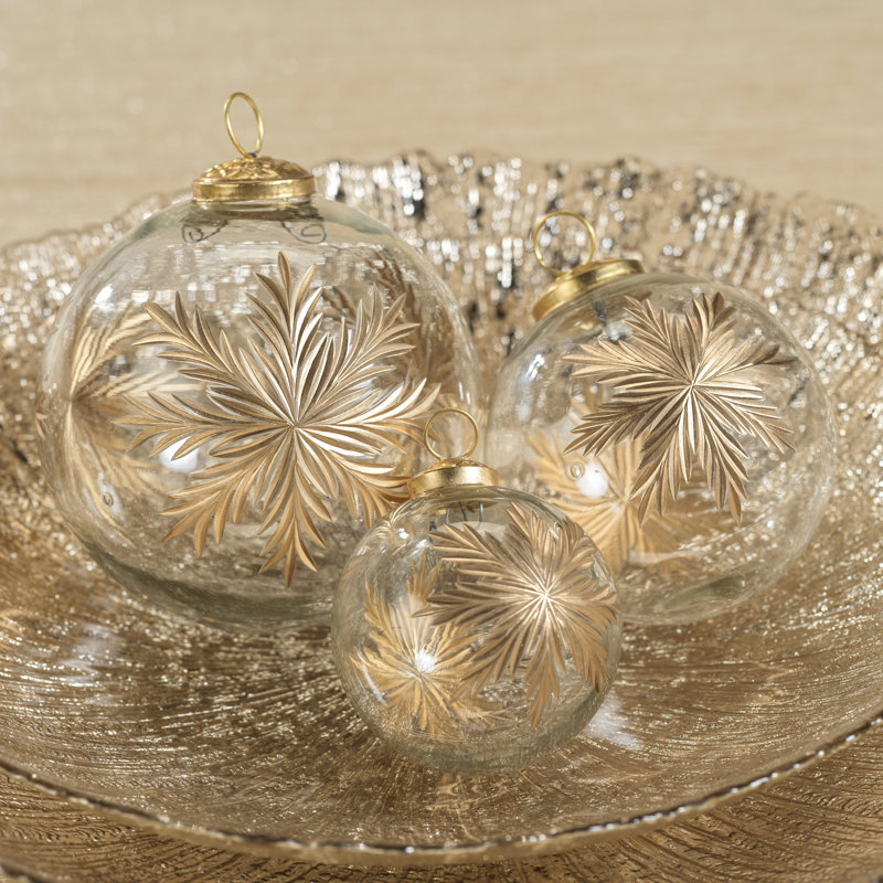 Ornements boule en verre Ezio Golden Glimmer, ensemble de 4, H 4 po x l 4 po x P 4 po
