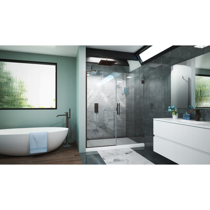 Porte de douche à charnière sans cadre 52" x 72" avec bouclier invisible par clean-x Scottsdale, Bronze huilé