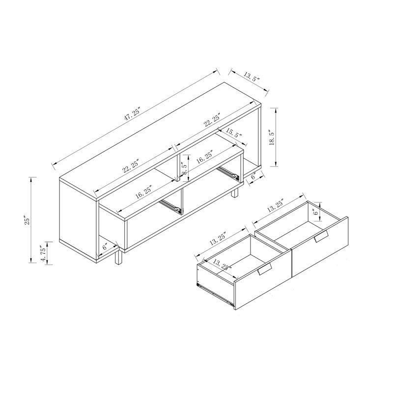 TV Console Table With 2 Drawers And Open Shelving, Tv Stand