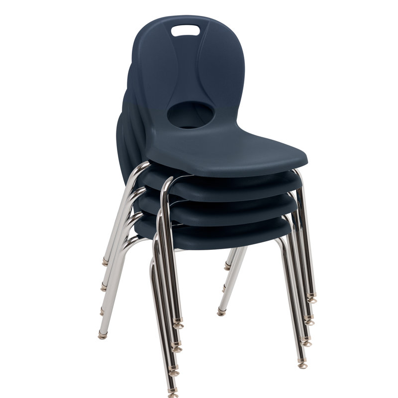 Structure Series Plastic Stacking Classroom Chairs with Contoured Seats (Set of 4), 16", Navy