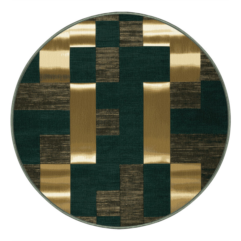 Machine Washable Checkered Green Area Rug, Round 6'