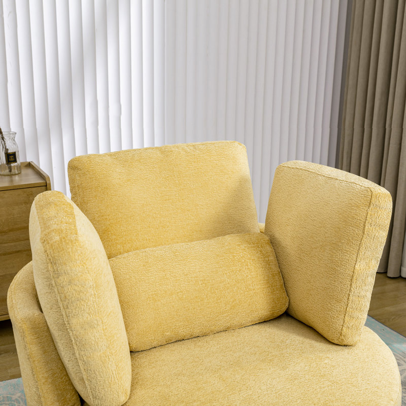 Fauteuil demi-tonneau pivotant avec rangement caché Chenille, Chenille jaune