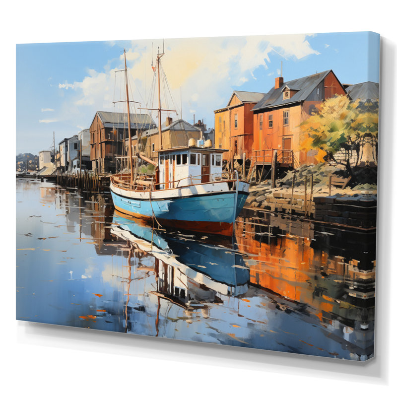 Port Wharfside Reflections an II - reproduction, H 30 po x l 40 po x P 1,5 po, Toile tendue