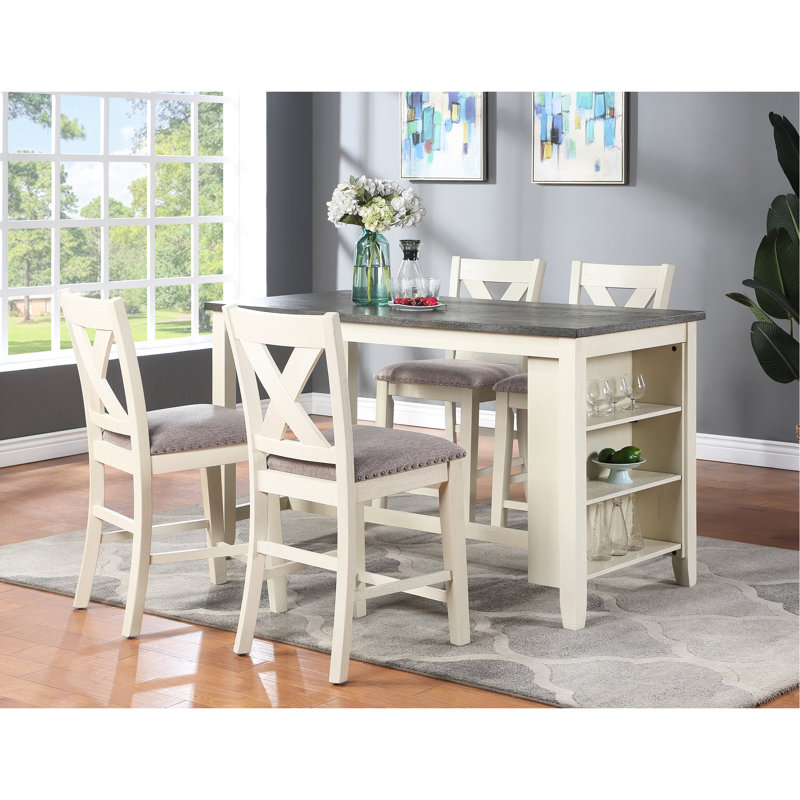 Chaise de salle à manger moderne à hauteur de comptoir de 2 personnes, assise à coussin et dossier en X / crème 2, hauteur, bois avec crème