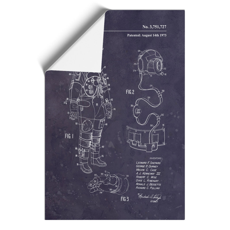 Space Suit Patent Dark - Frameless Print, 30cm H x 21cm W x 0.1cm D
