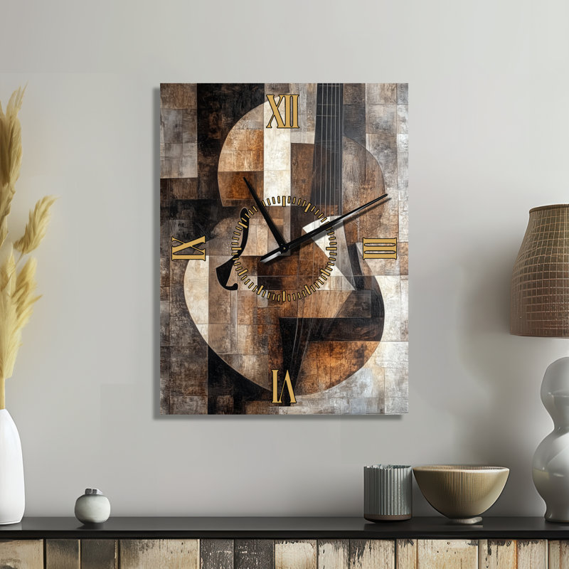 Mandoline dans Broken Planes II - Horloge murale abstraite, H 32 po x l 24 po - Rectangle