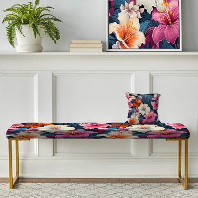 Floral Upholstered Gold Bench