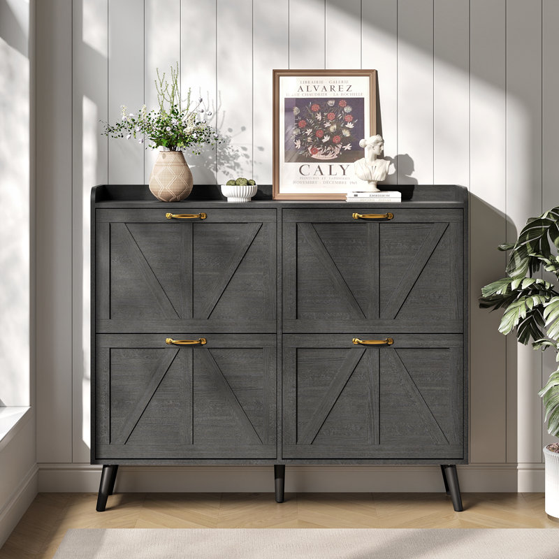 Farmhouse Shoe Cabinet with Drawer, Wood Entryway Shoe Storage for 20 Pairs, Hidden Organizer, Black