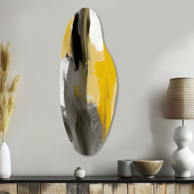 Moutarde jaune et gris vif II - art abstrait asymétrique en métal incurvé