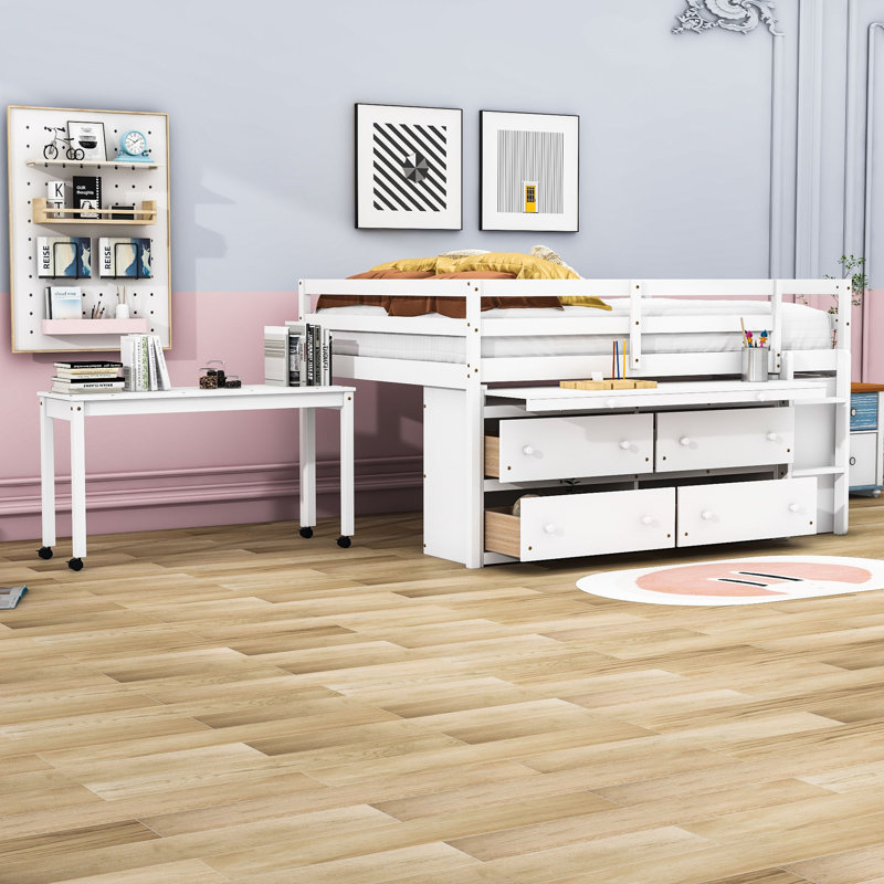 Jakilah Kids Loft Bed with Drawers, Full, White