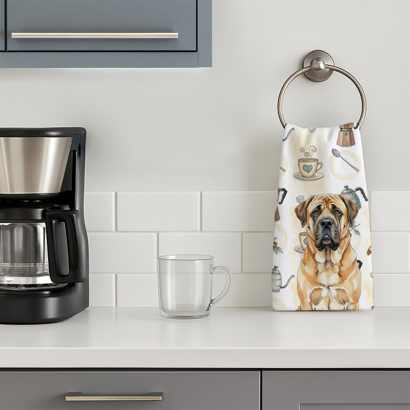 Apricot English Mastiff Coffee Bar Kitchen Towel, Apricot English Mastiff