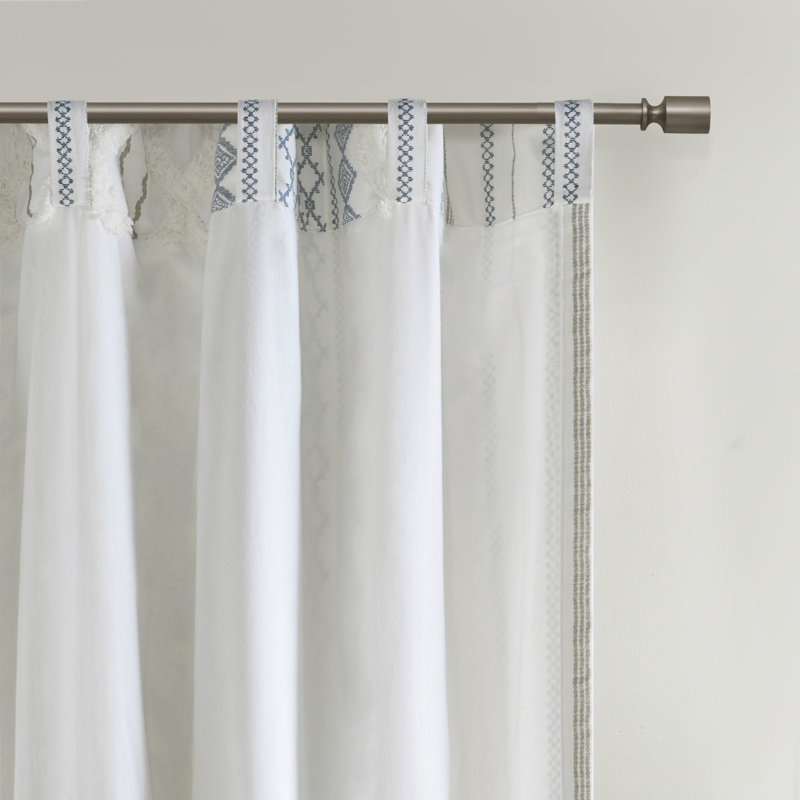 Ivory and Navy Cotton Chenille Stripe Light-Filtering Curtain Panel