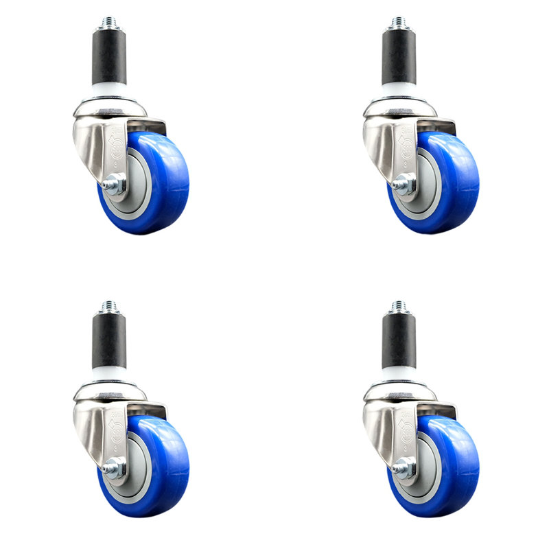 Ensemble de roulettes extensibles en polyuréthane pivotant, H 3,5 po x l 3,5 po, Bleu