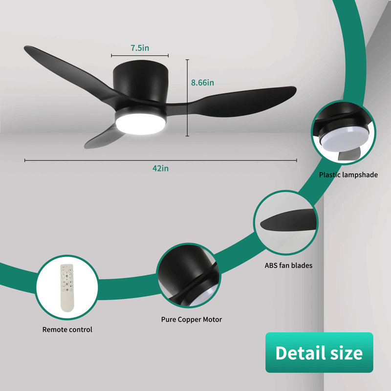 Ventilateurs de plafond encastrés intelligents de 42 po avec éclairage à distance, moteur à courant continu silencieux, ventilateur de plafond intérieur à profil bas pour l'extérieur, commande avec application Alexa Alexa, gradation, pales en ABS, 