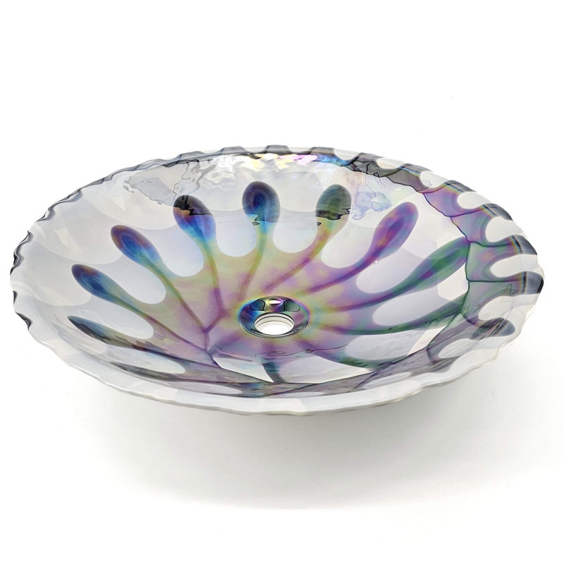 Ruvati 20.5'' Glass Oval Bathroom Sink, Spira Luxe Pearl White