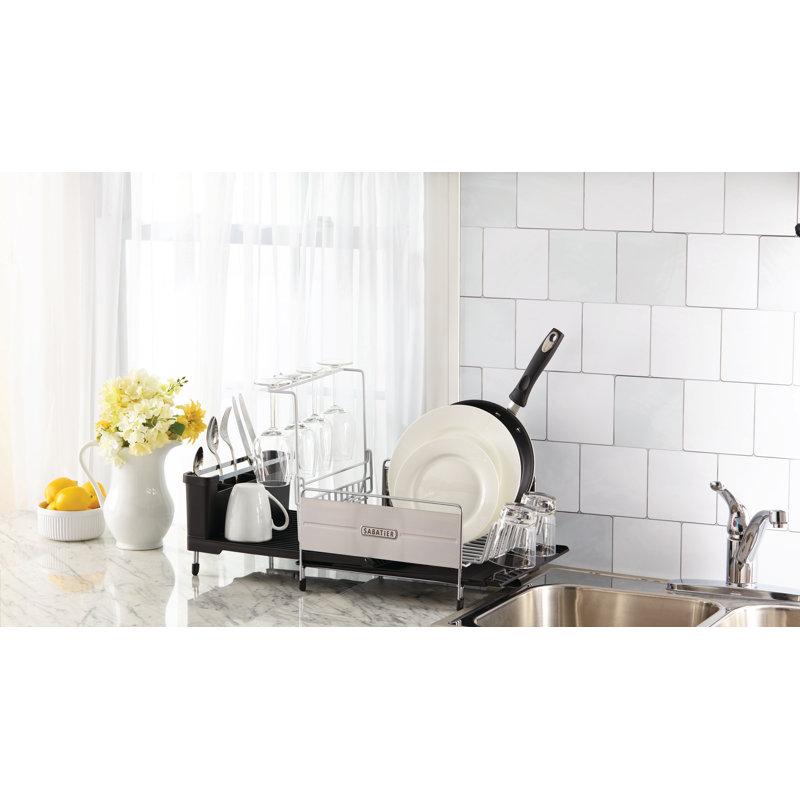 Sabatier Expandable Stainless Steel Dish Rack with Rust-Resistant Soft Coated Wires & Bi-Directional Spout