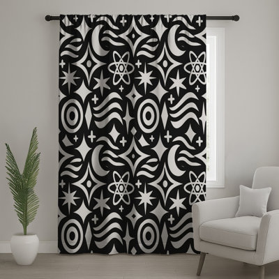 Rideaux de fenêtre noir et blanc à motif cosmique, voilages et voilages occultants - 1 panneau
