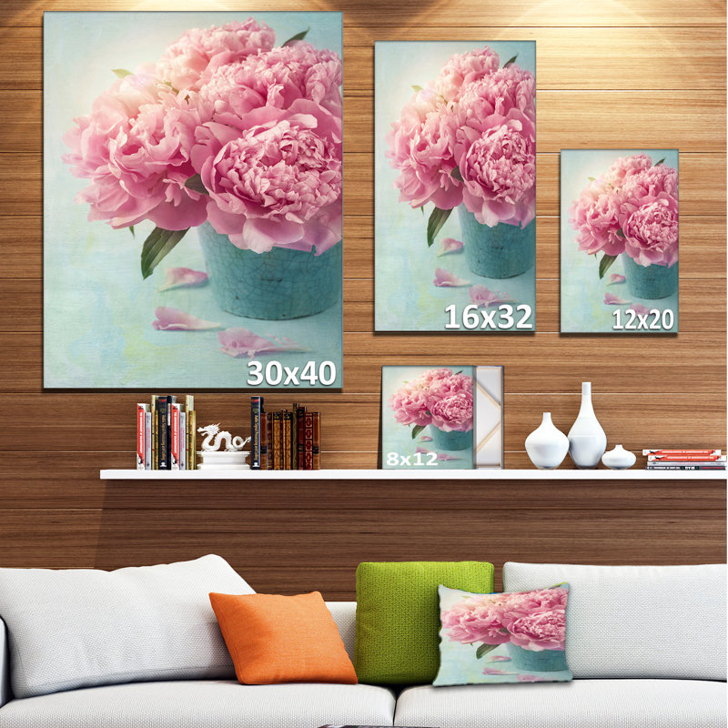 Pivoine rose dans un vase-impression d’art graphique, H 32 po x l 16 po x P 1 po, Toile tendue