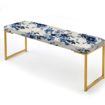 Cobalt Blue Cameo Silhouettes Ii Victorian Pattern - Floral Upholstered Gold Bench