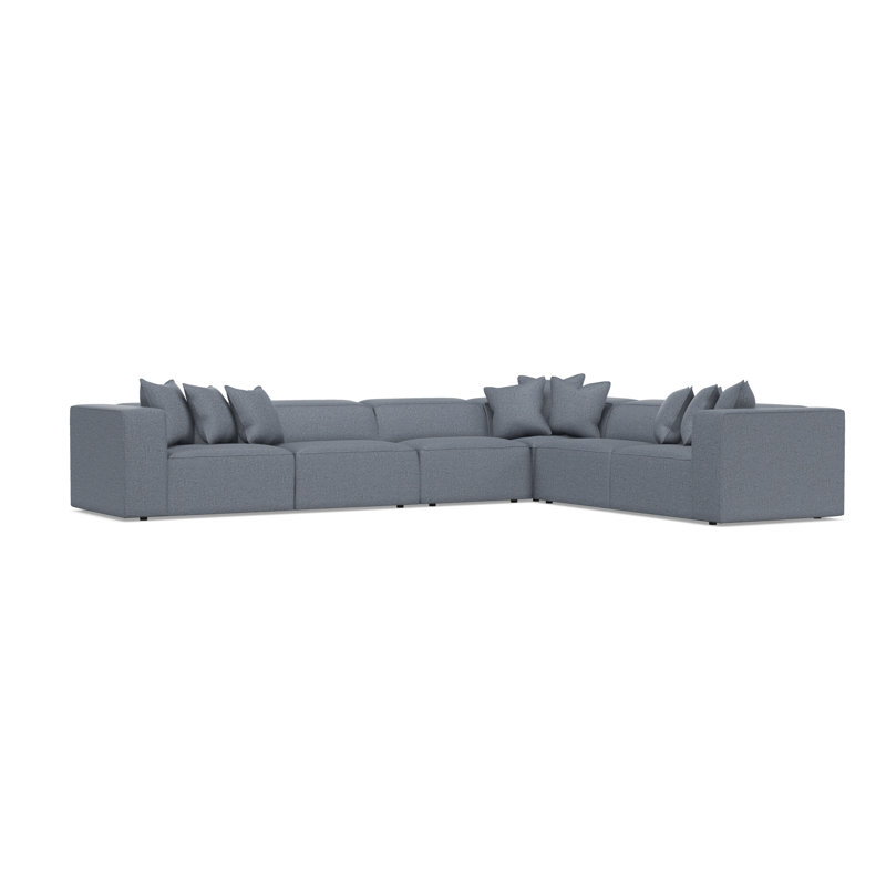 Bliss Sectional, Teal Polyester, 28" H x 160.5" W x 123.5" D