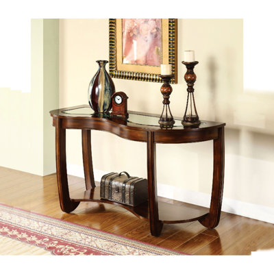 Table de luxe en cerisier foncé avec tablette ouverte et rangement en verre biseauté