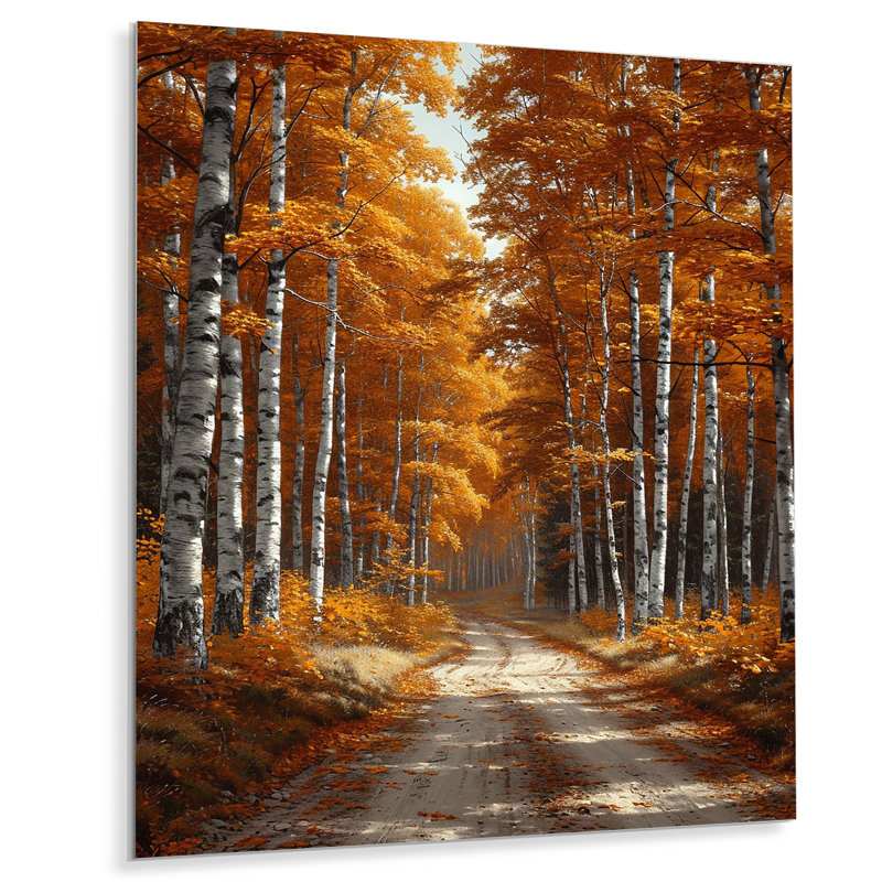 Chemin forestier de bouleaux blancs d'automne - salon d'art mural en bois de bouleau, Toile avec cadre flottant noir