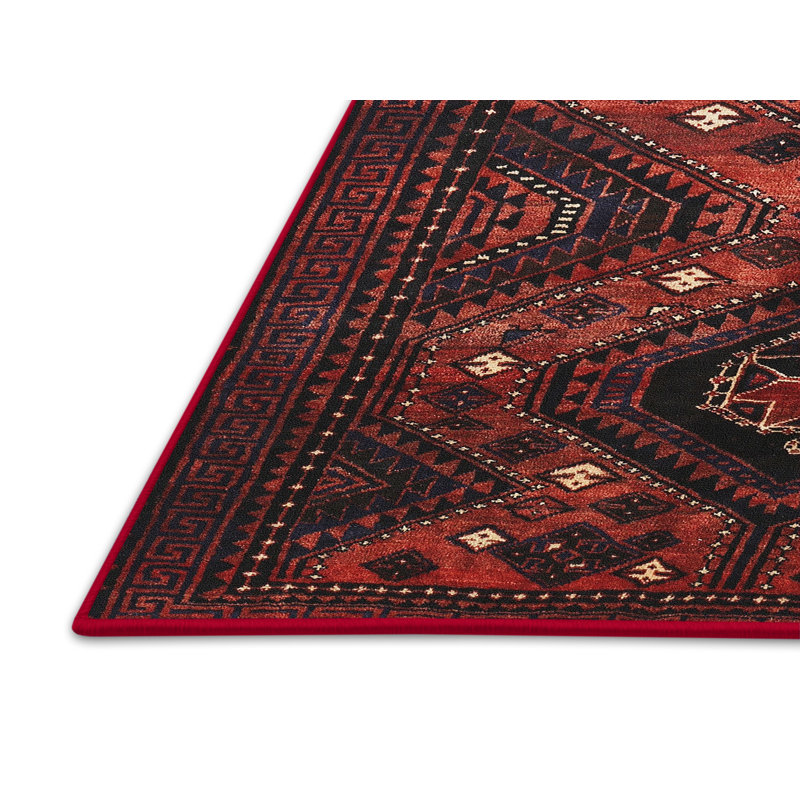 Tapis traditionnel rouge / noir, Rectangle 3 pi x 5 pi