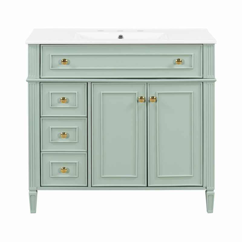 Meuble-lavabo de 36 po avec lavabo, tiroir escamotable, portes et tiroirs à fermeture en douceur, Vert