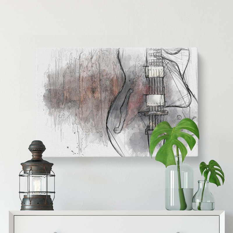 Wooden Electric Guitar In Abstract - Wrapped Canvas, 35cm H x 50cm W x 3cm D