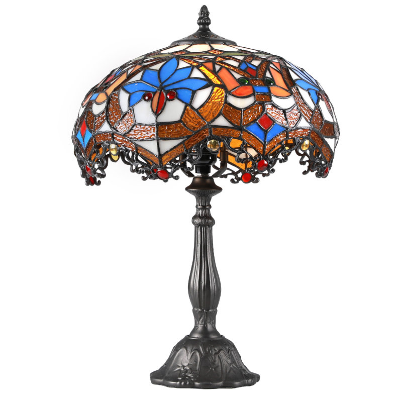 18.5" Tiffany Baroque Table Lamp， Handmade Glass Lampshade & Bulb Included