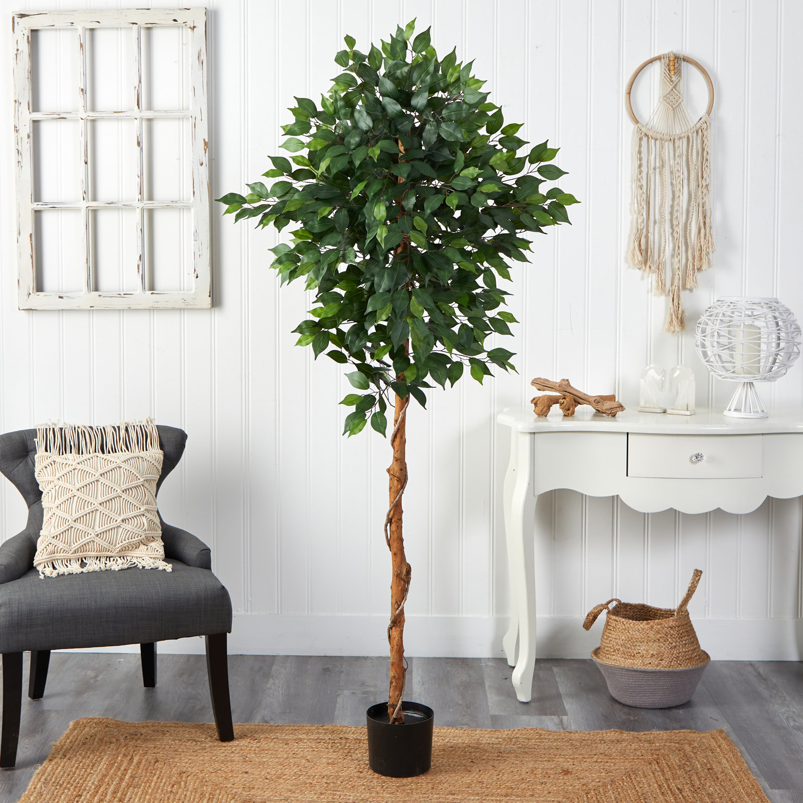 Faux Ficus Tree in Planter, 72" H x 27" W x 16" D