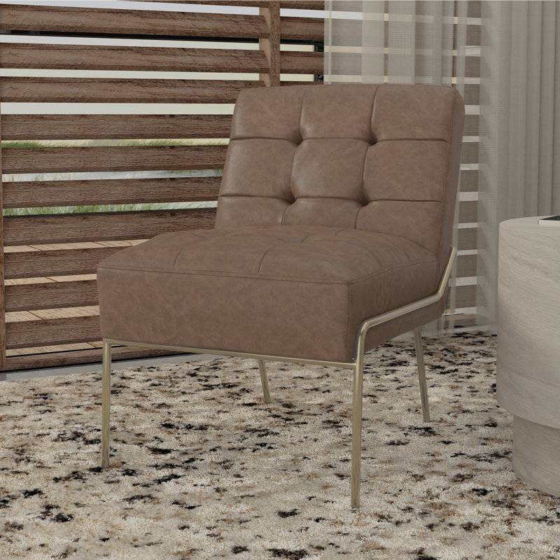 Chaise d'appoint sans accoudoirs en cuir Schaible, Similicuir arachide