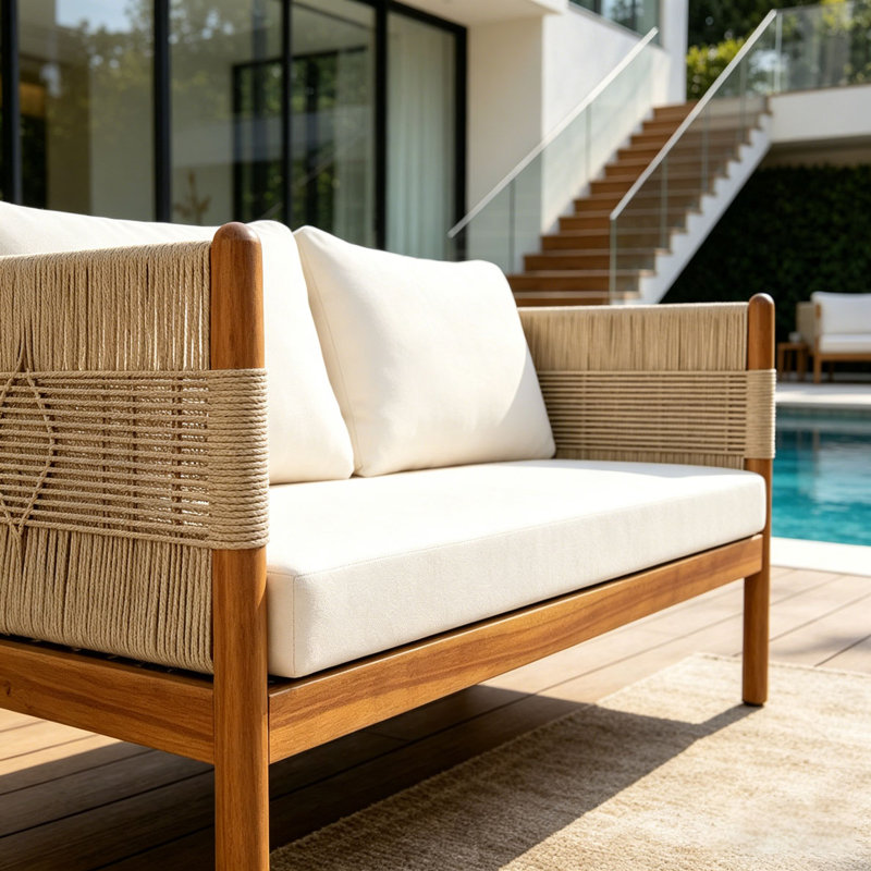Outdoor Acacia Wood Loveseat Sofa, Beige,Cream,Teak