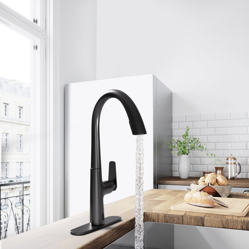 Dual Sensors Touchless Pull-Down Kitchen Faucet Fingerprint Resistant, Standard Braided Hoses, Matte Black