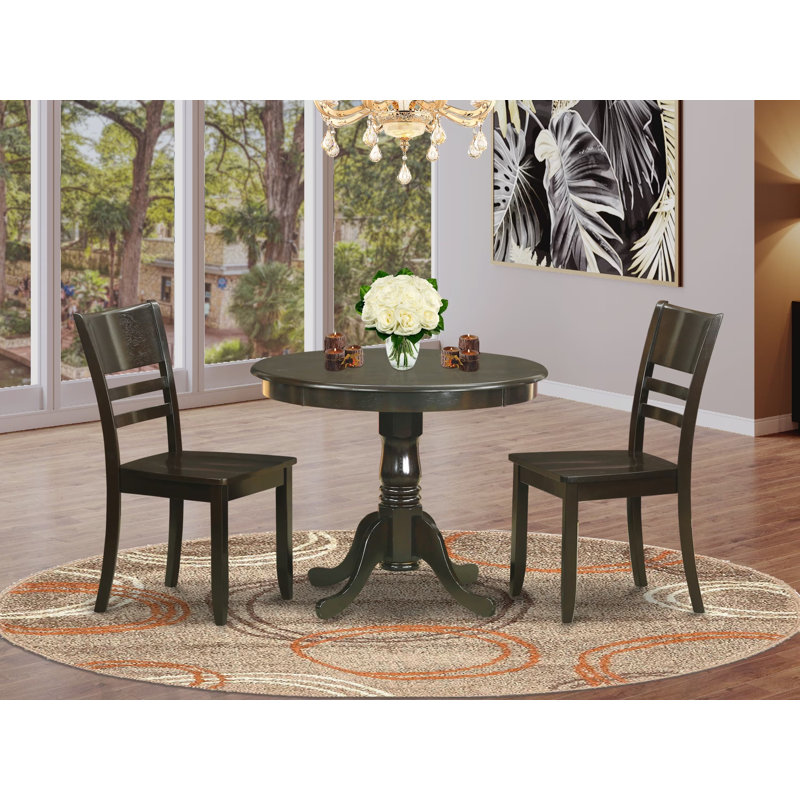 L'ensemble 3 pièces de table et chaises de cuisine comprend une table de salle à manger ronde avec piédestal et 2 chaises de salle à manger, 36 x 36 pouces, cappuccino