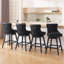 Ensemble de 4 tabourets de bar pivotants, tabourets de bar en cuir de polyuréthane avec devant capitonné à boutons et anneau rétractable, tabourets de bar d'une hauteur de 30 po avec pieds en bois massif pour îlot de cuisine ou bar, noir-745412506-745412509