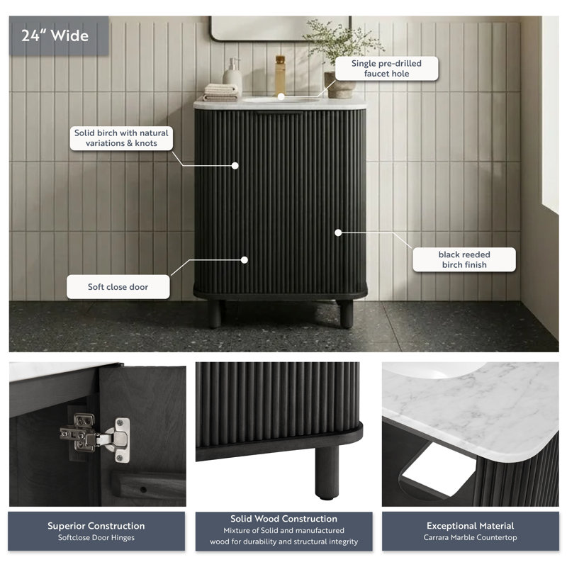 Kensington 24" Single Bathroom Vanity, Black Reeded