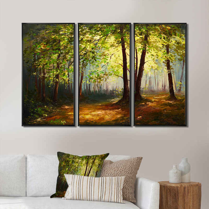 Forêt d'été - ensemble d'art mural sur toile encadré paysage, Noir, H 28 po x l 36 po x P 1 po